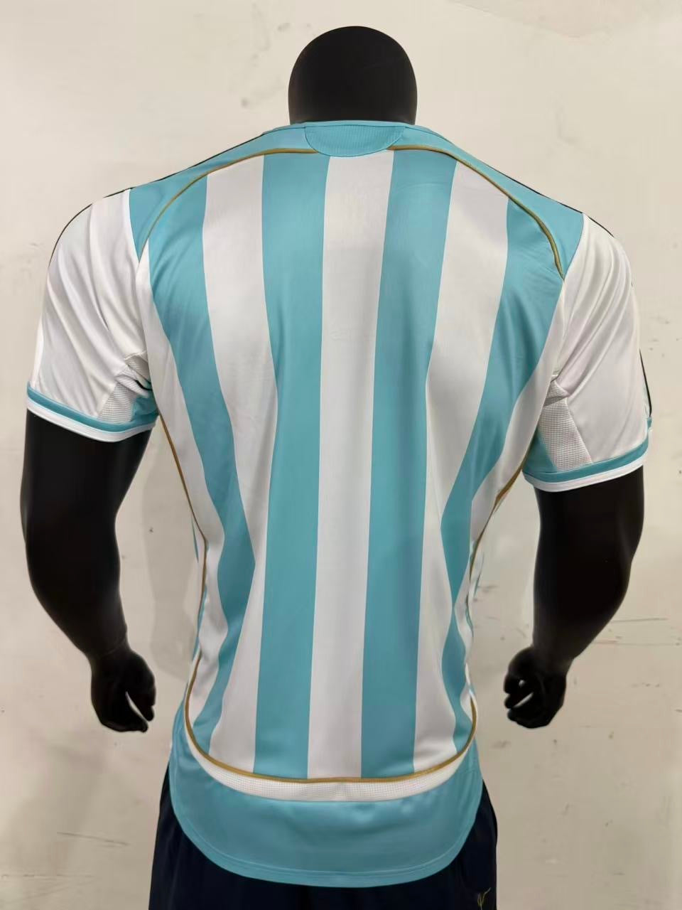 Argentina Adidas Stripped With Gold Accent Retro Player Jersey