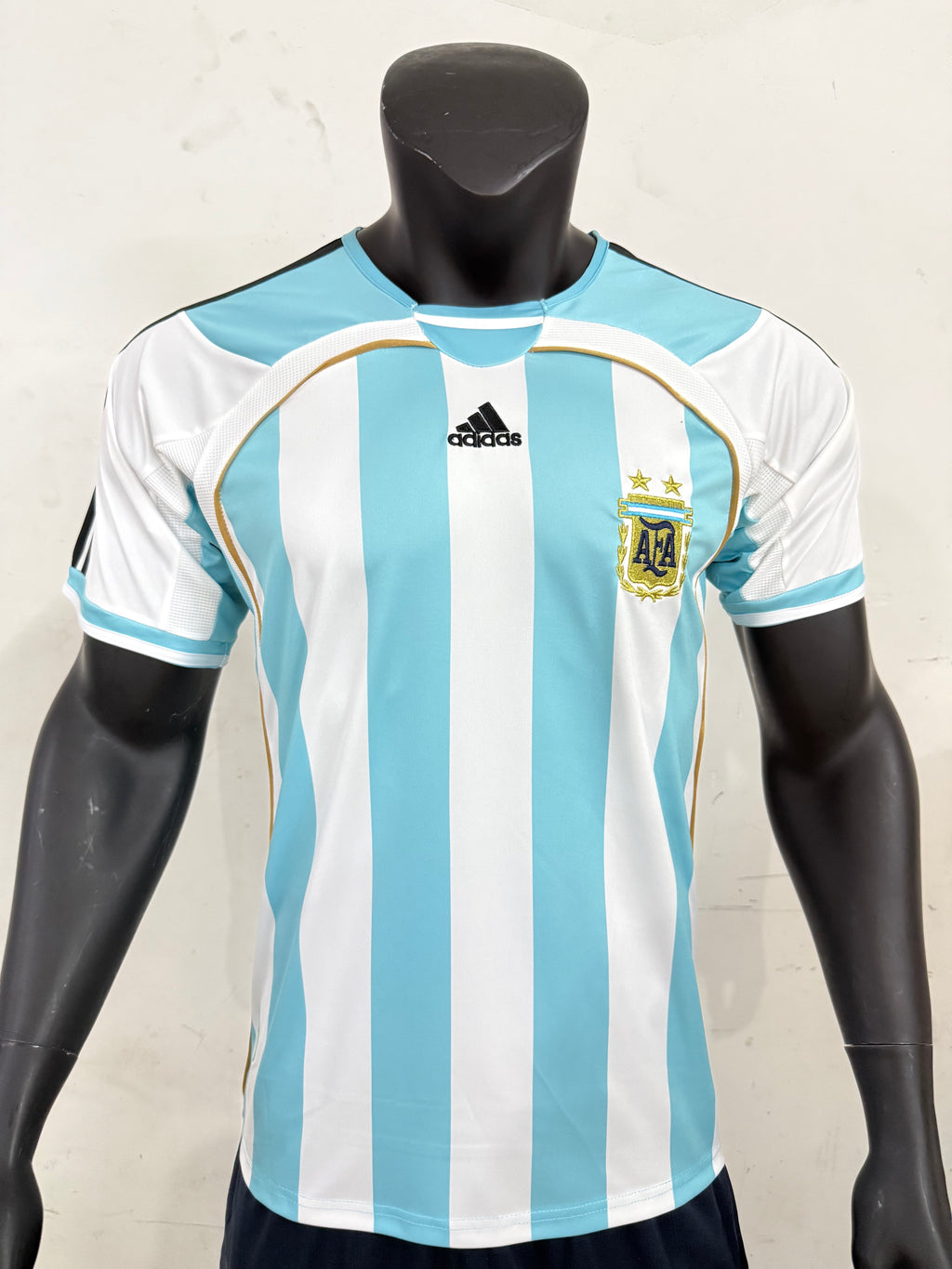 Argentina Adidas Stripped With Gold Accent Retro Player Jersey