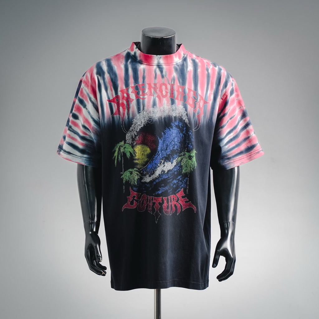 Balenciaga BLCG Hawaiian Tie-Dye Palm Tree Short Sleeve T-Shirt