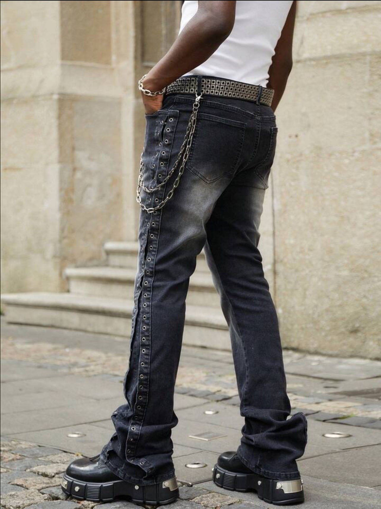 Men’s Vintage Washed Eyelet Denim Jeans