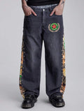 Graphic Print Patchwork Pocket Casual Jeans