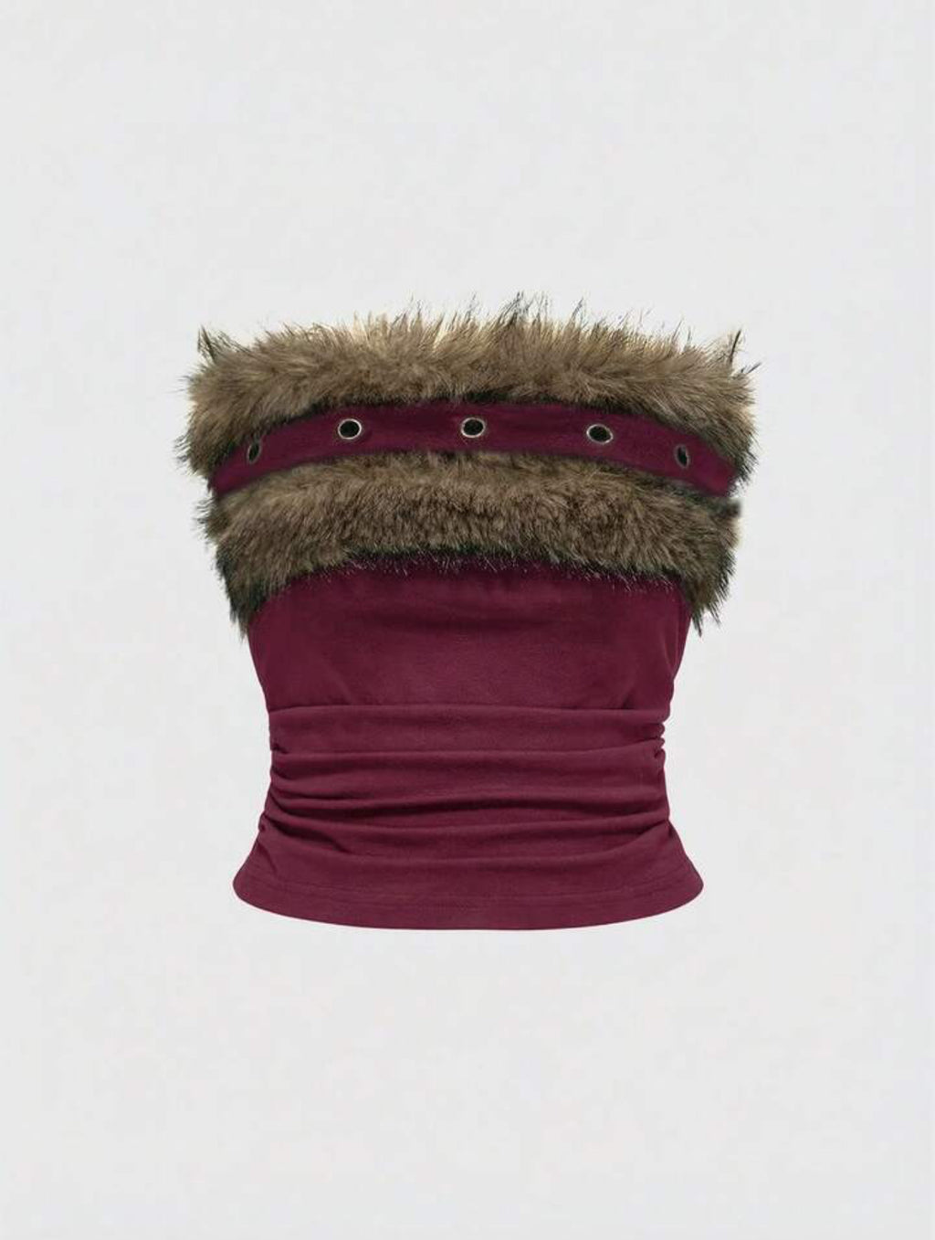Punk Patchwork Ruched Casual Fur Tube Top