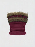 Punk Patchwork Ruched Casual Fur Tube Top