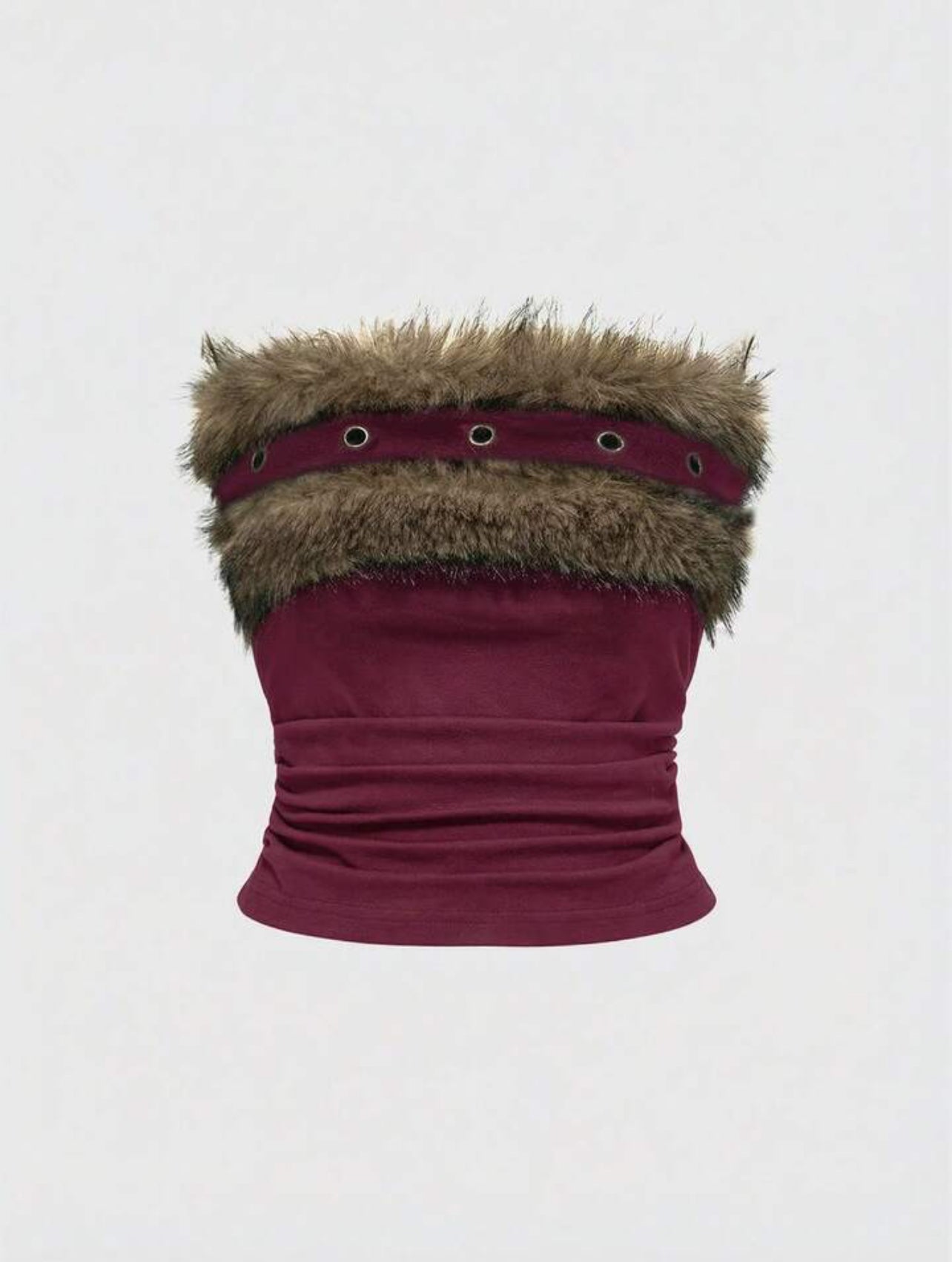 Punk Patchwork Ruched Casual Fur Tube Top