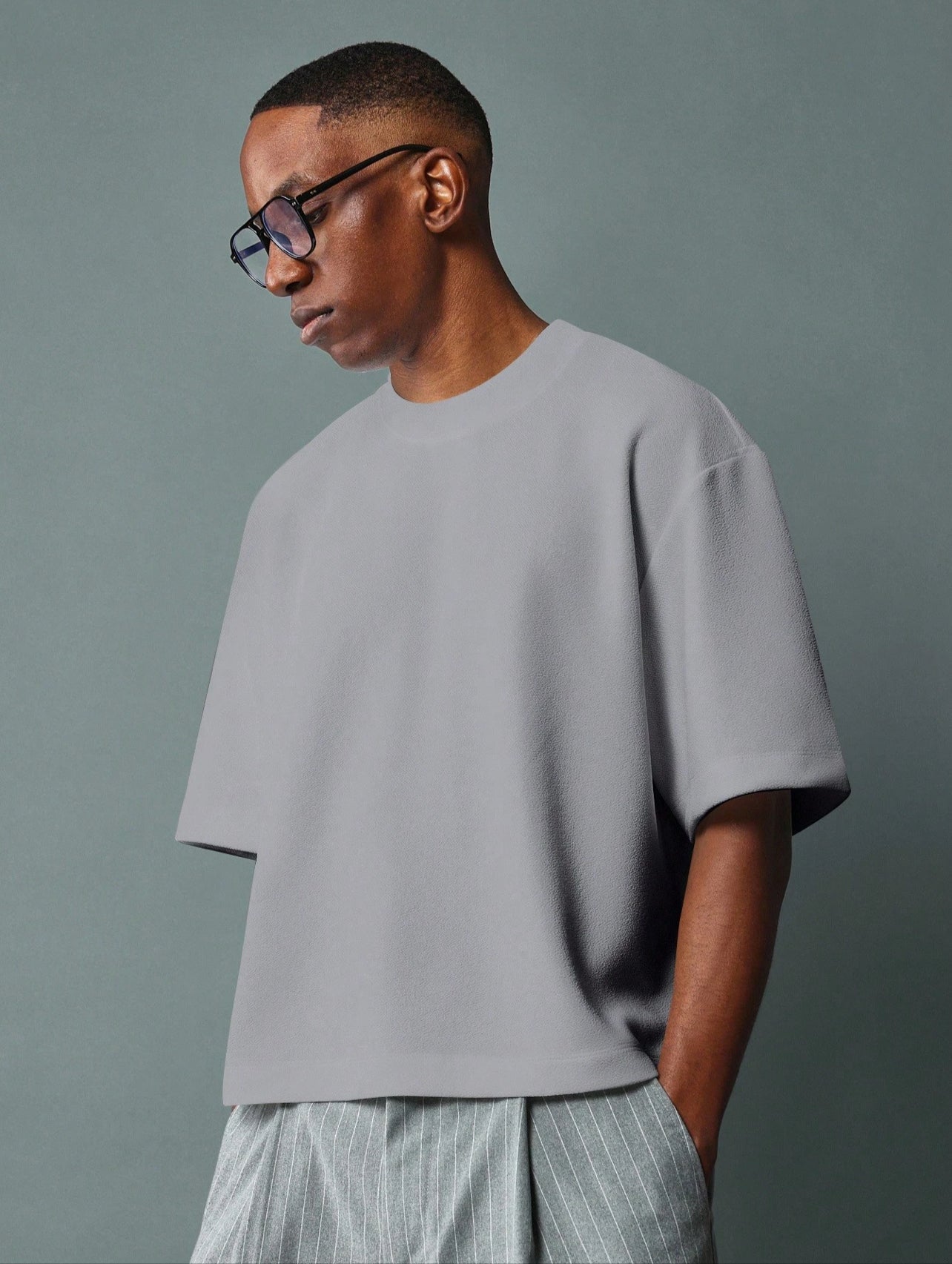 Boxy Round Neck Cropped T-shirt White/Black/Grey