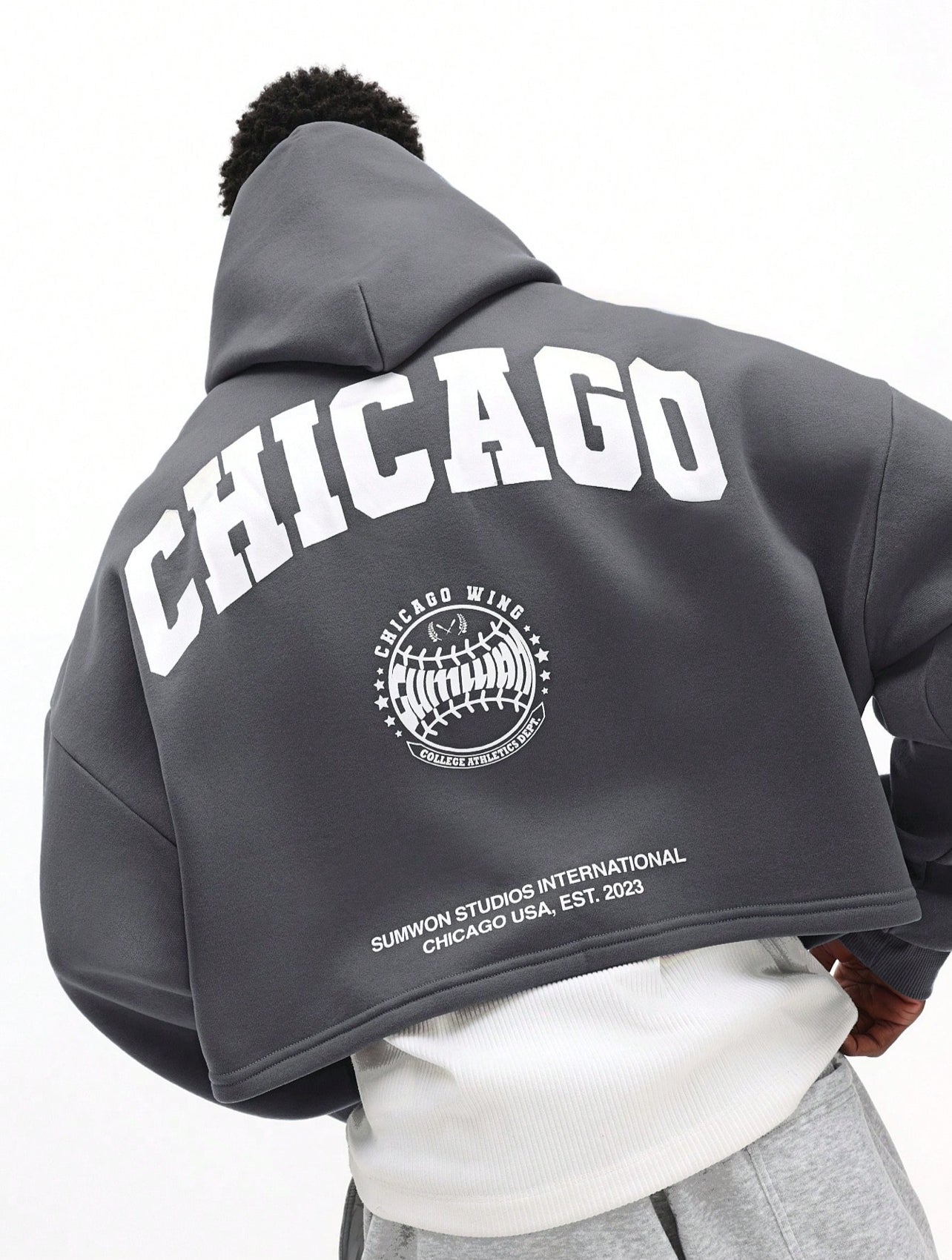 Chicago Print Cropped Pullover Hoody