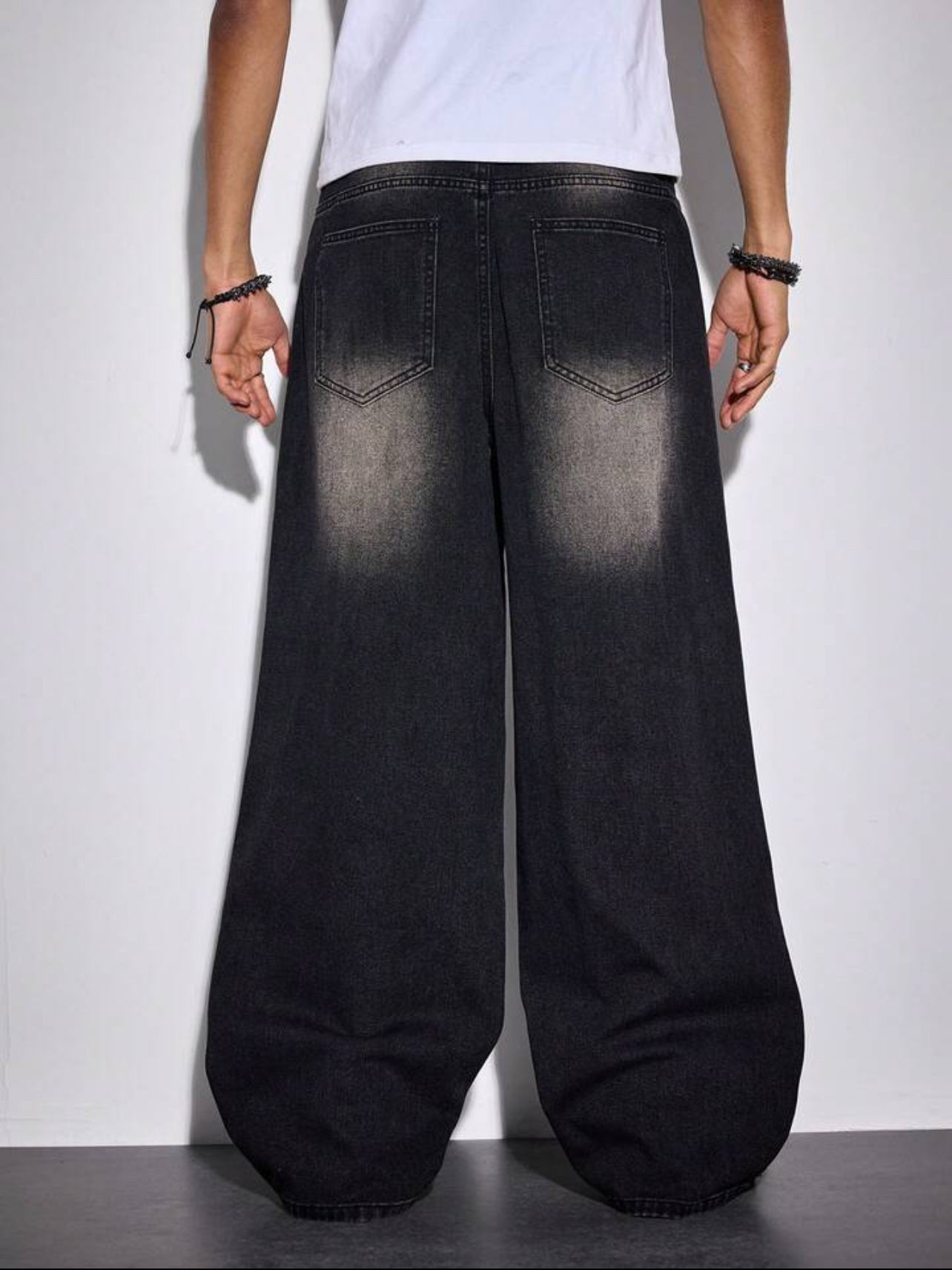 Franes Embroidery Rhinestone Wide Leg Jeans