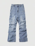Light Blue Washed Cross Embroidered Jeans
