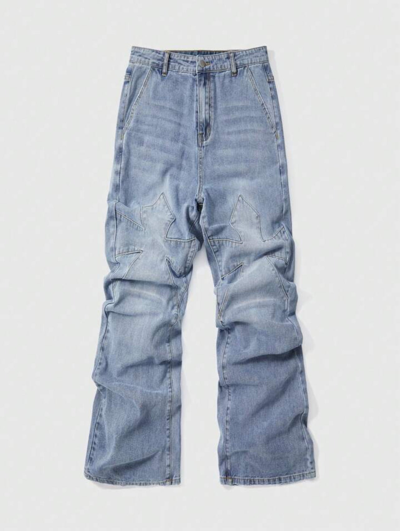 Light Blue Washed Cross Embroidered Jeans