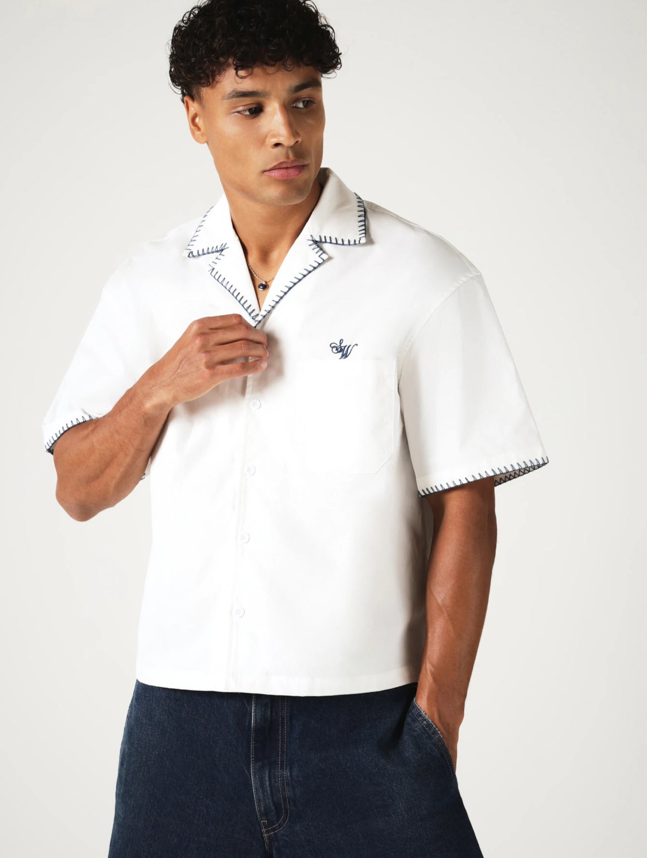 White Boxy Holiday Short Sleeve Shirt