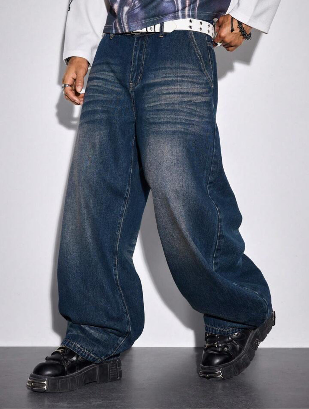 Casual Washed Vintage Curved Denim Jeans