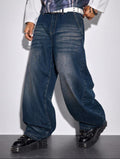 Casual Washed Vintage Curved Denim Jeans