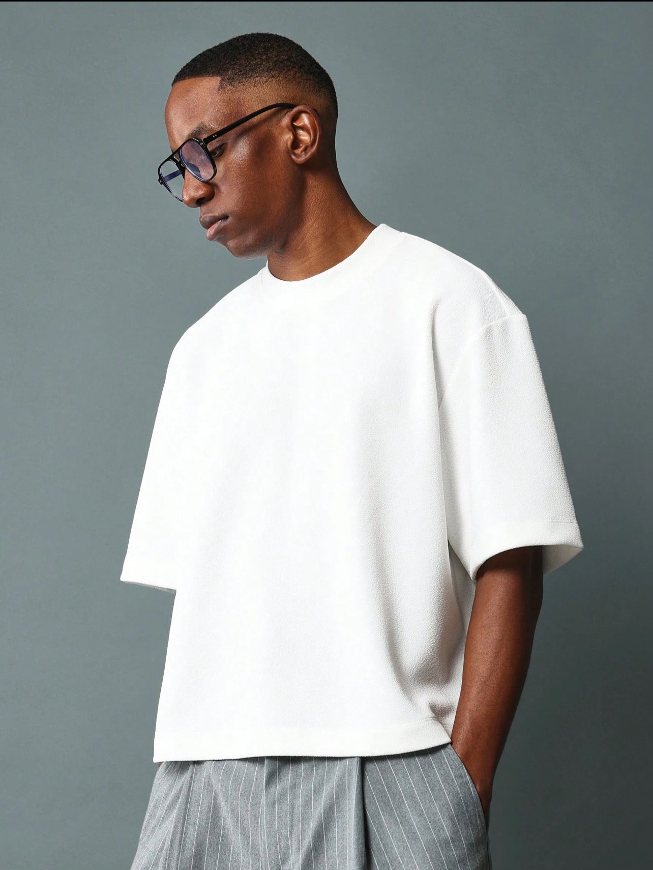 Boxy Round Neck Cropped T-shirt White/Black/Grey