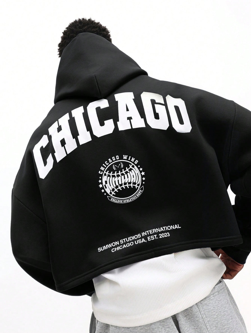 Chicago Print Cropped Pullover Hoody