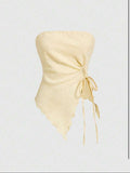 Basic Yellow Textured Fabric Tube Top