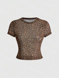 Leopard Print Mesh Crop Top