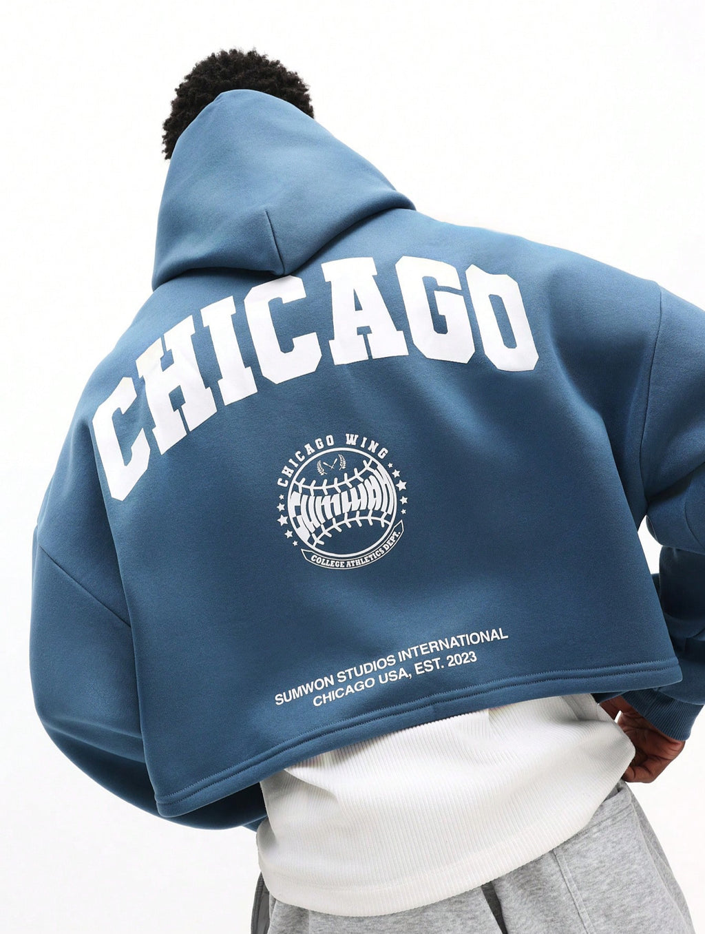 Chicago Print Cropped Pullover Hoody