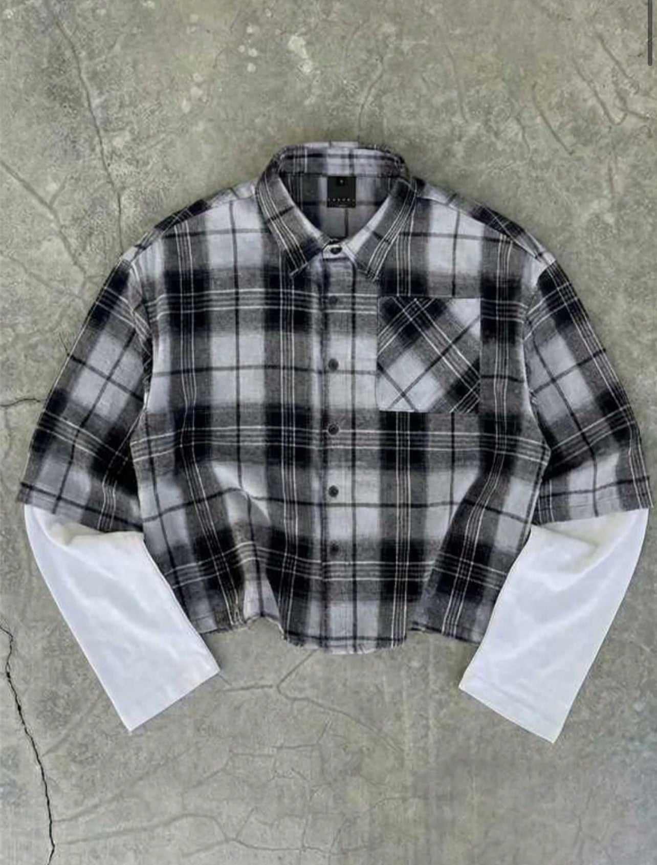 Black/Blue Checkered Shirt With Undersleeve