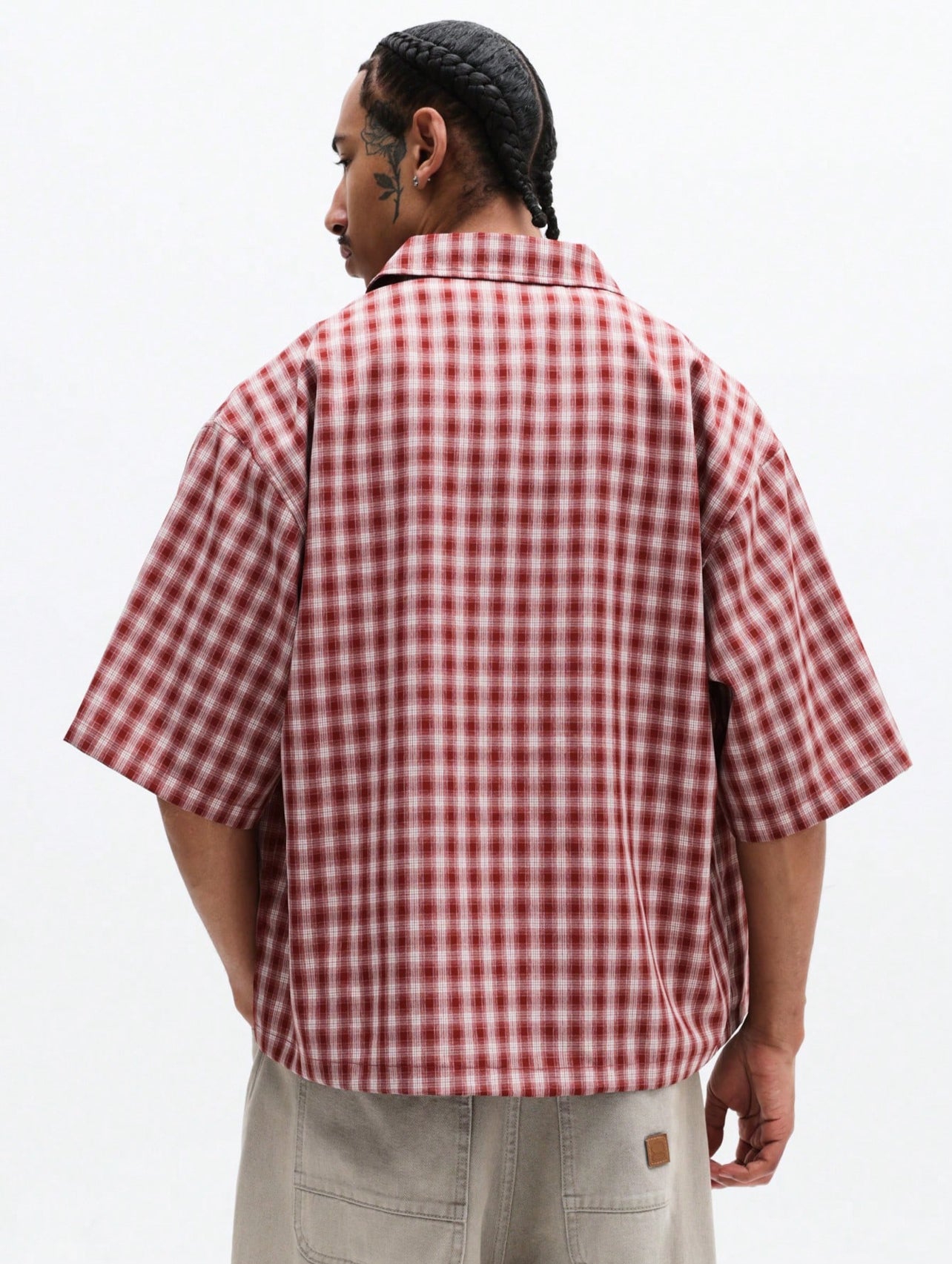 Checked Short Sleeve Casual Button Up Red/Blue
