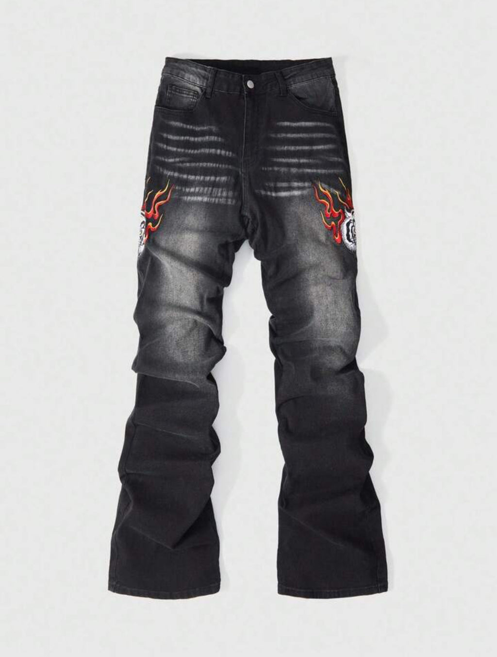Flame Pattern Flare Denim Jeans