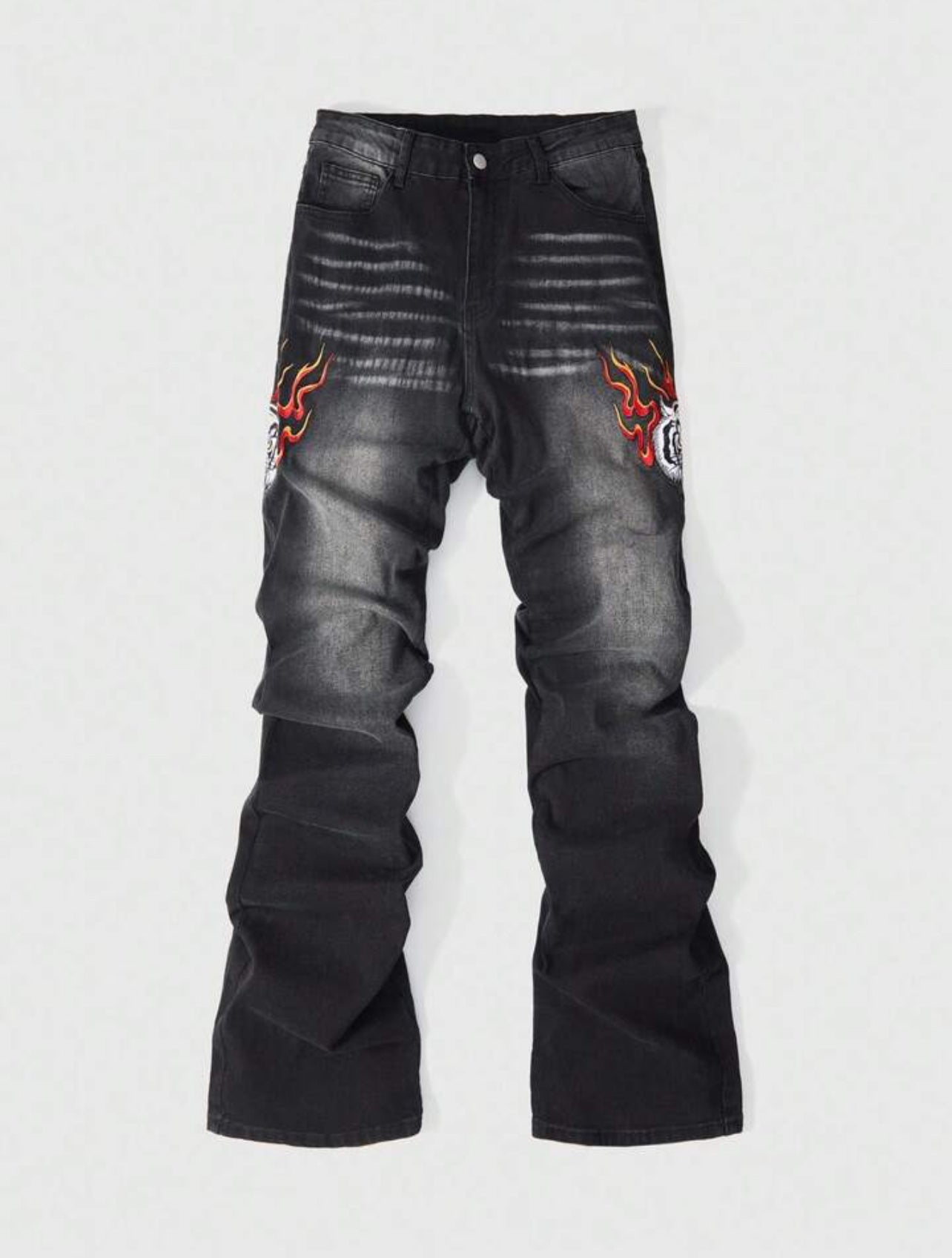 Flame Pattern Flare Denim Jeans
