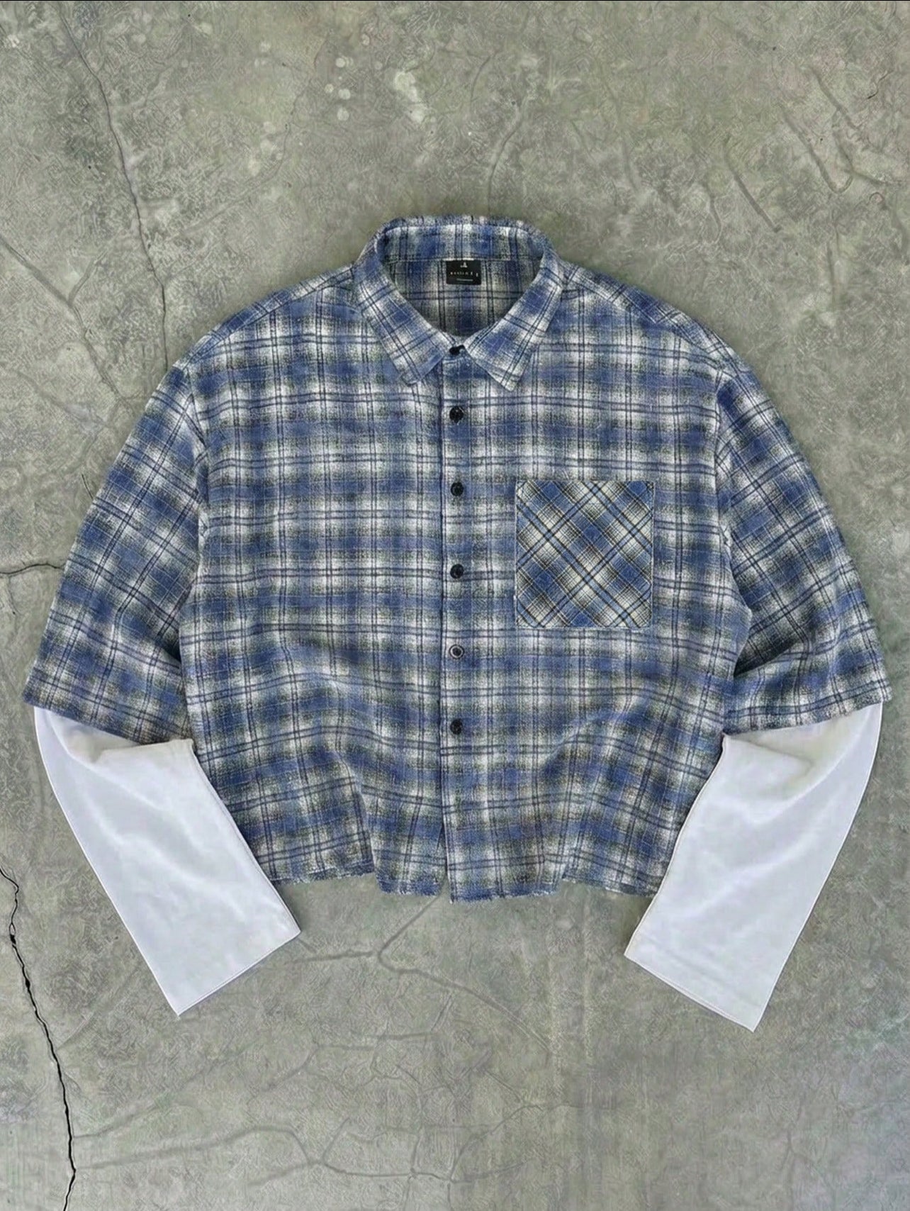 Black/Blue Checkered Shirt With Undersleeve
