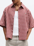 Checked Short Sleeve Casual Button Up Red/Blue