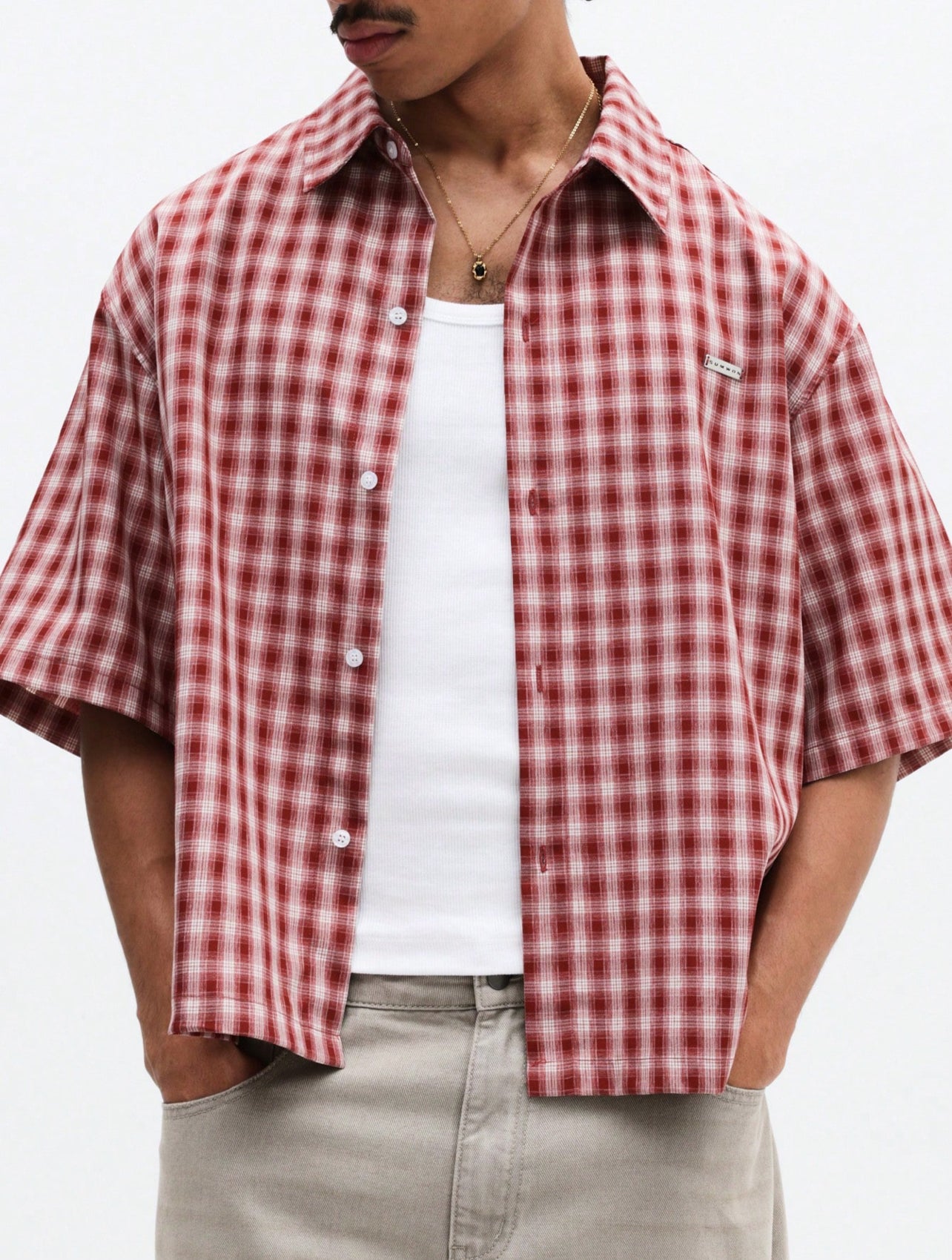 Checked Short Sleeve Casual Button Up Red/Blue