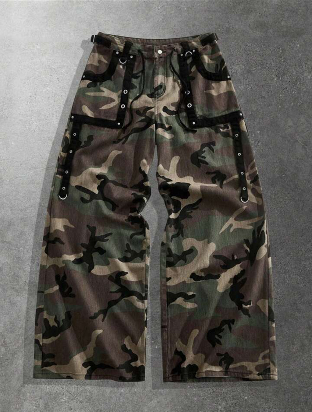 Camo Flared Wide Leg Jeans