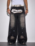 Franes Embroidery Rhinestone Wide Leg Jeans