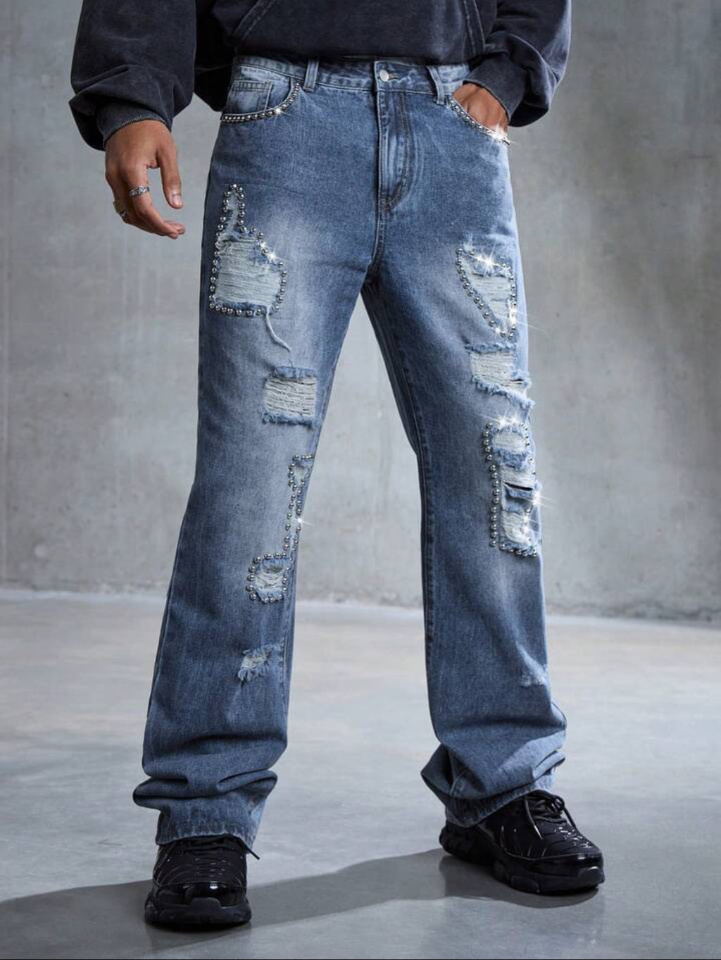 Distressed Rhinestone Design Jeans
