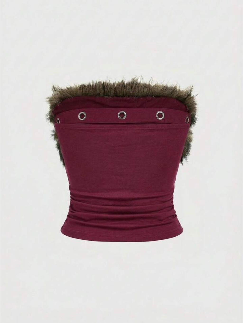 Punk Patchwork Ruched Casual Fur Tube Top