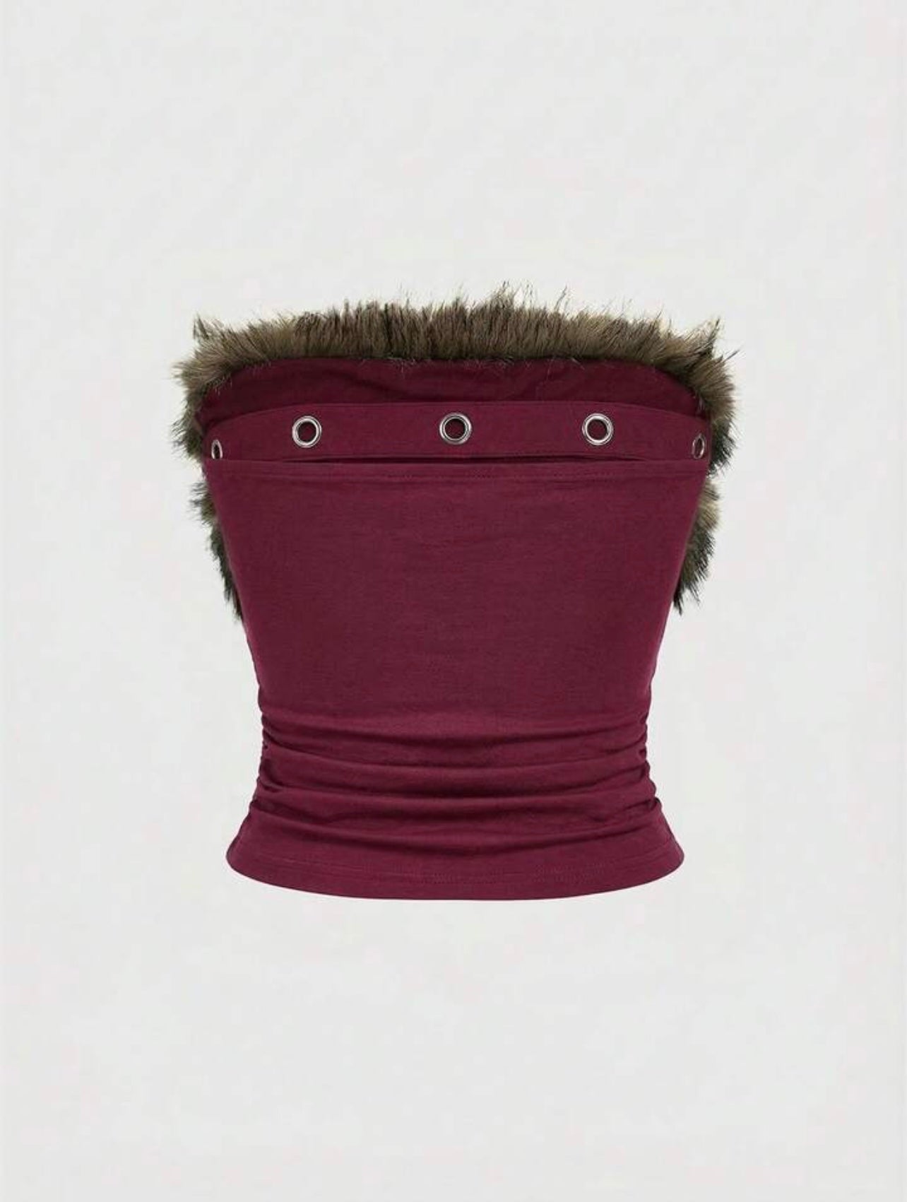 Punk Patchwork Ruched Casual Fur Tube Top