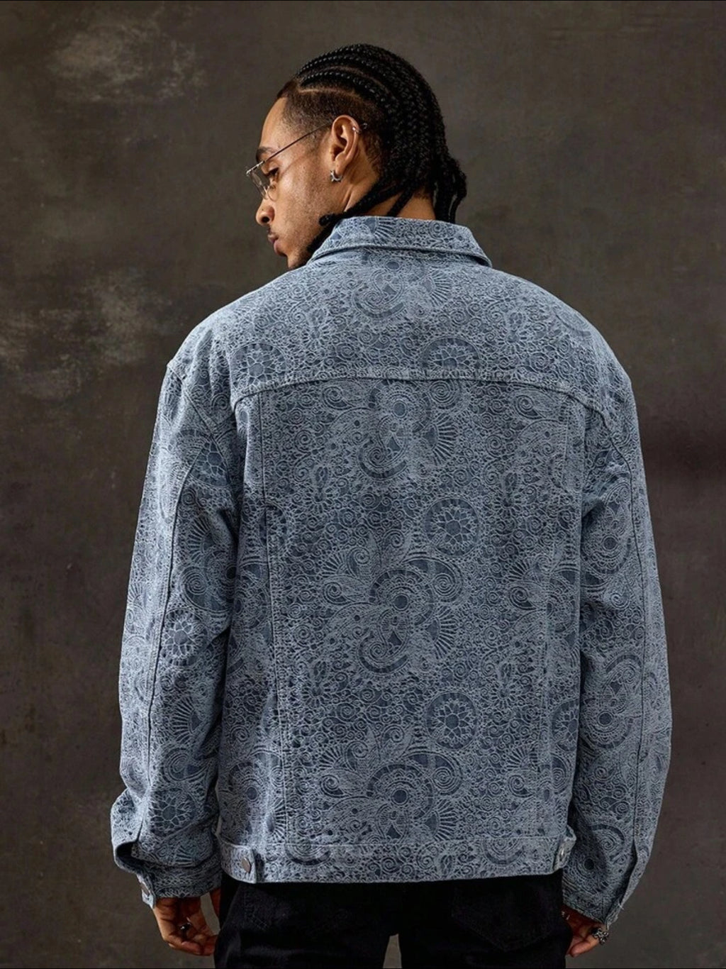 Casual Blue Patterned Denim Jacket