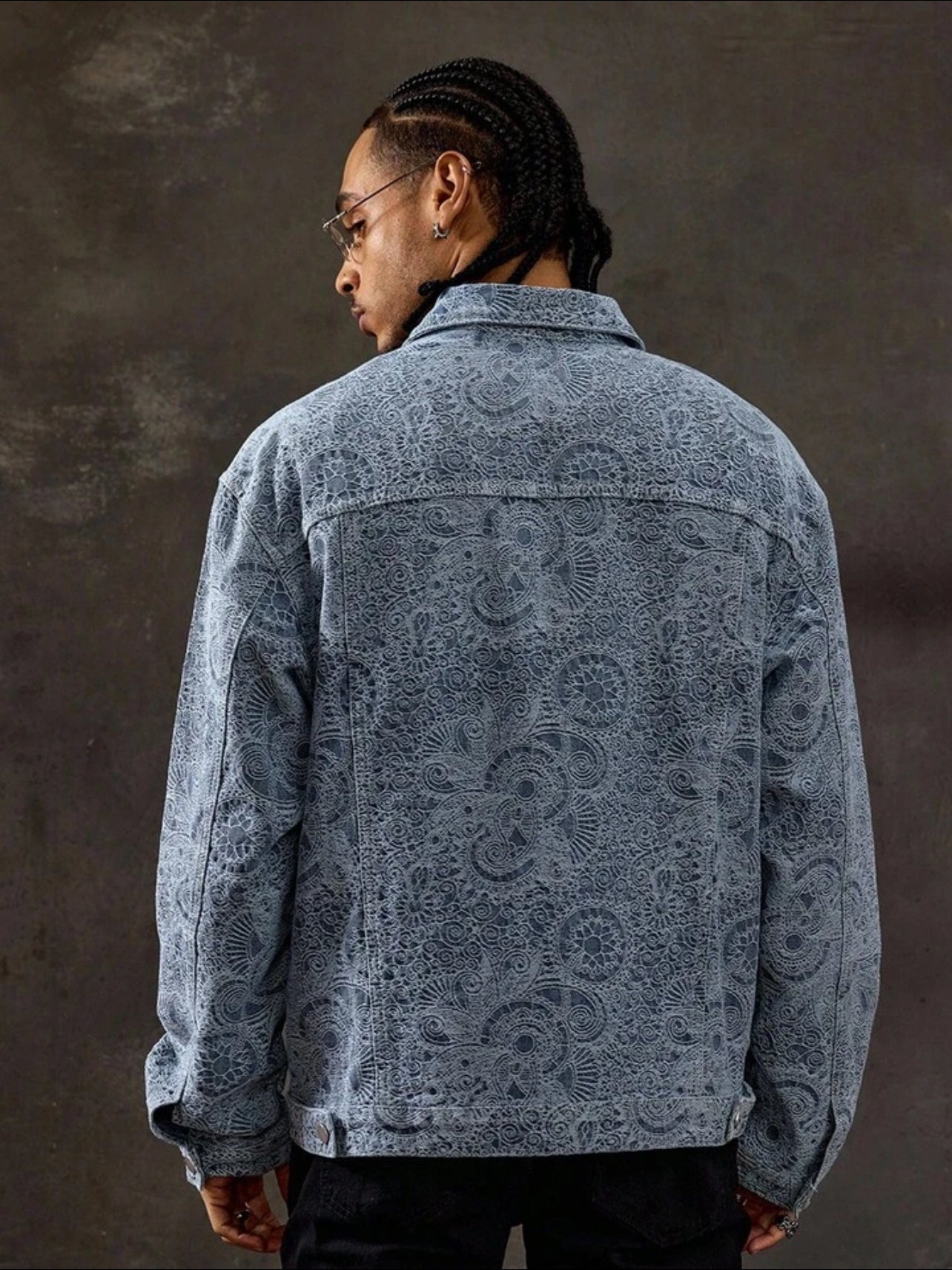 Casual Blue Patterned Denim Jacket