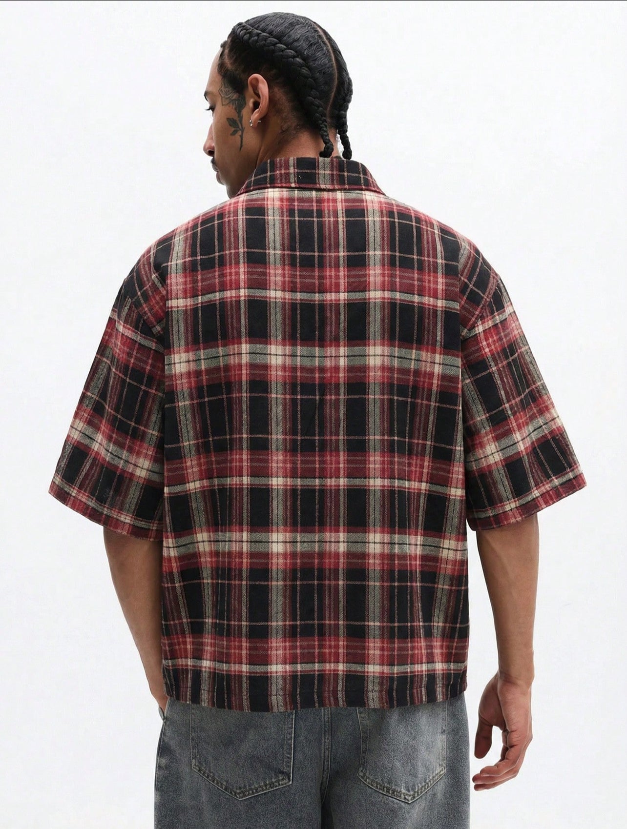 Plaid Button Down Short Sleeve Relaxed Flannel Top