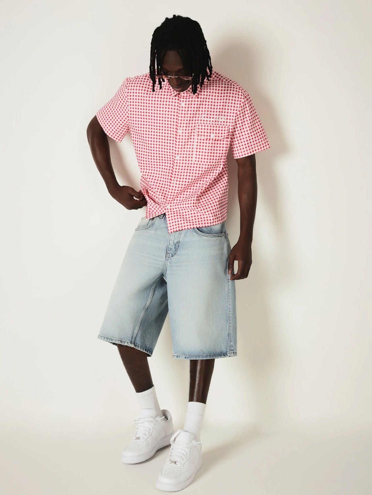 Button-Down Red Shirt With Check Pocket