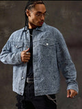 Casual Blue Patterned Denim Jacket