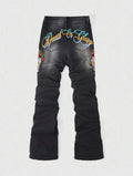 Flame Pattern Flare Denim Jeans
