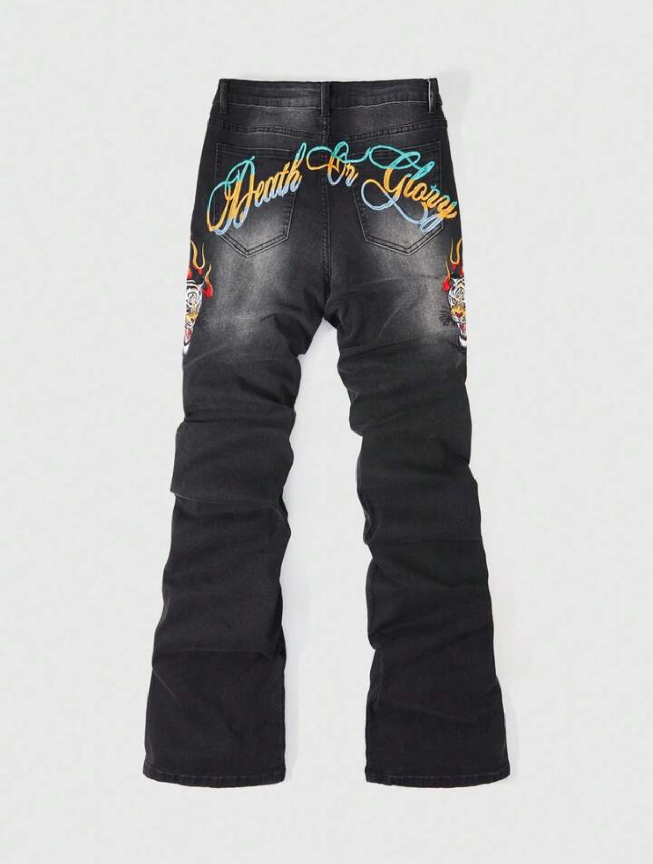 Flame Pattern Flare Denim Jeans