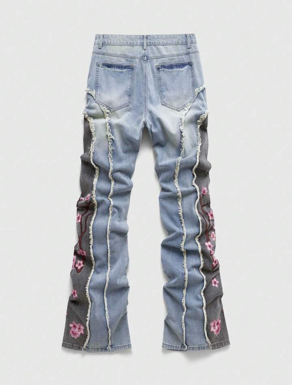 Washed Blue Floral Pattern Denim Jeans