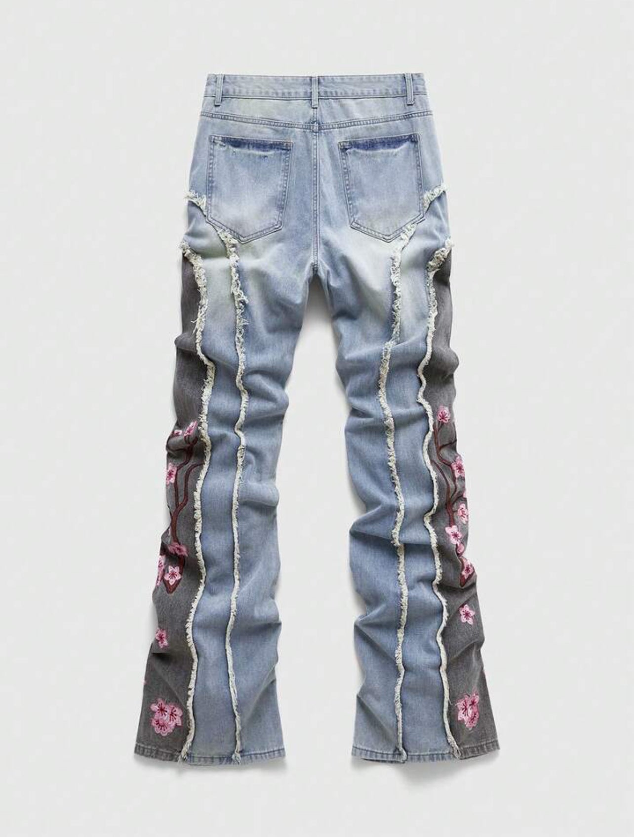 Washed Blue Floral Pattern Denim Jeans