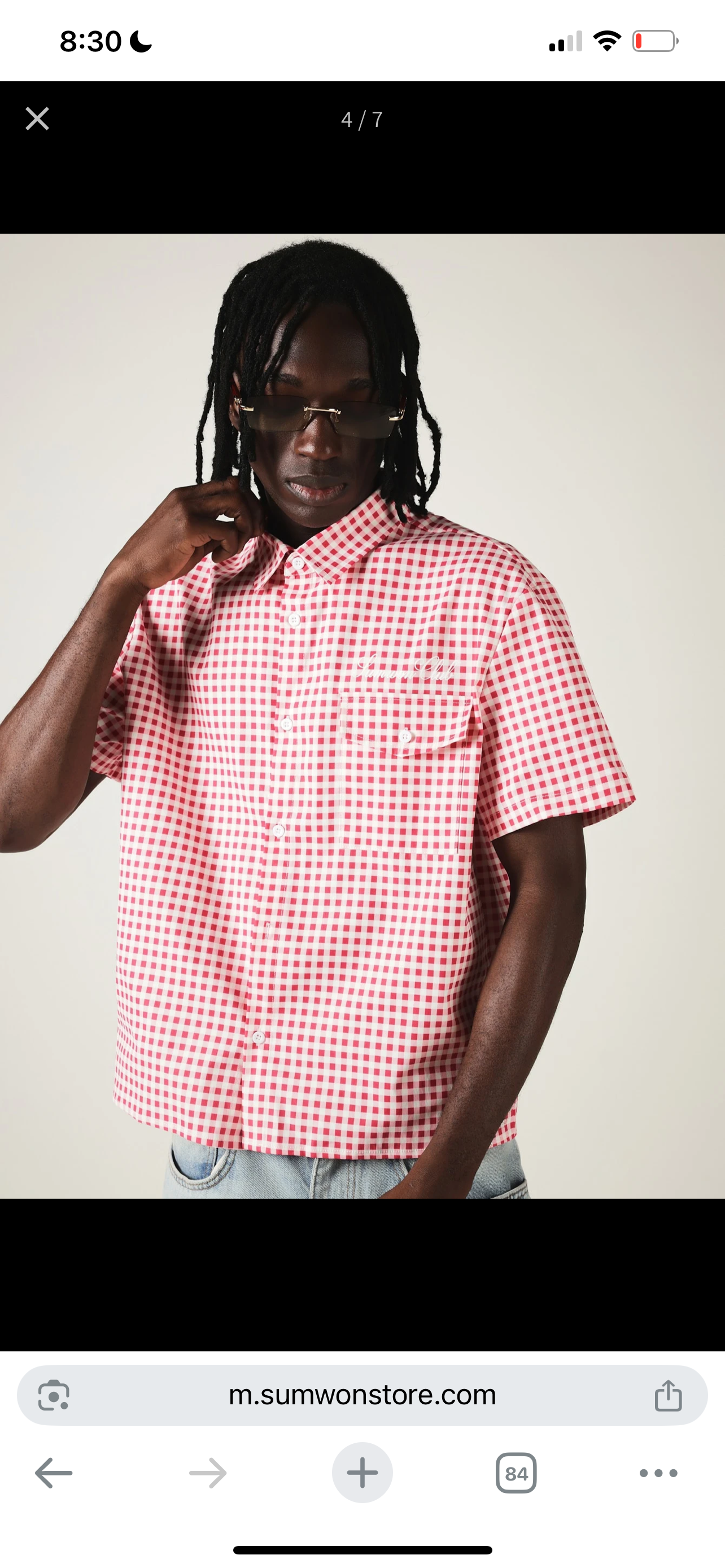 Button-Down Red Shirt With Check Pocket