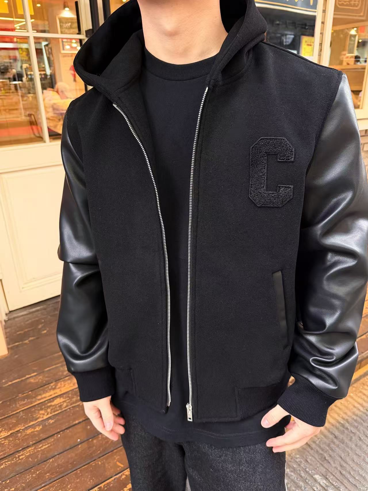 Celine Leather Sleeve Jumper Hoody